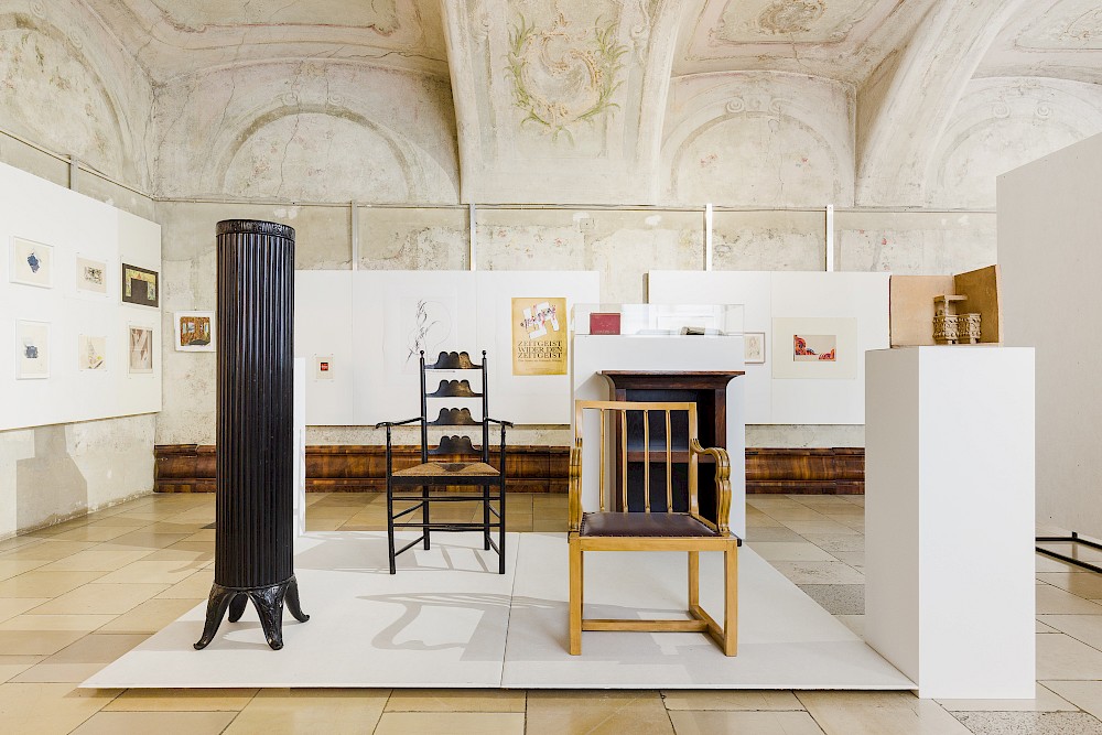 installation view with works by Otto Prutscher, Oskar Strnad, Josef Hoffmann, Oswald Oberhuber, department Obsieger, Margarete Schütte-Lihotzky, Elisabeth Karlinsky, amongst others
